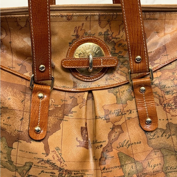 Vintage Alviero Martini Brown Map Print Shoulder Bag - Picture 2 of 7